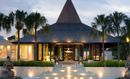 The Royal Santrian villas at dusk