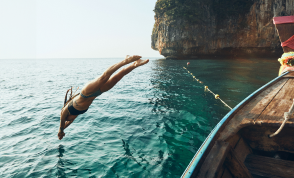Cliff diving into the sea