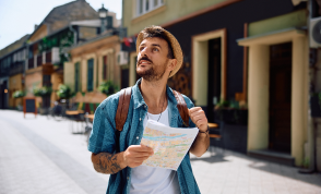 A solo traveller exploring a town